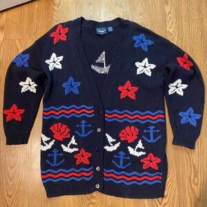 BEST AMERICAN  Cardigan - Navy, Red, White, Blue WOMENS SIZE L